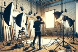 A man is taking pictures in a studio.